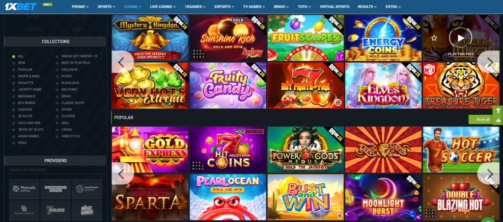 Casino Games and Slot Machines in 1xbet App