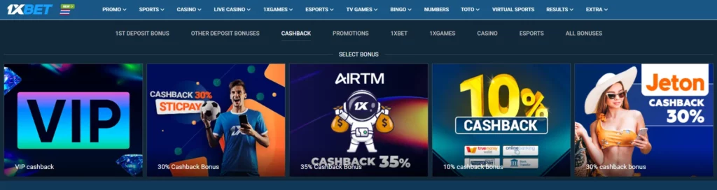 Cashback and Reload Promotions 1xBet